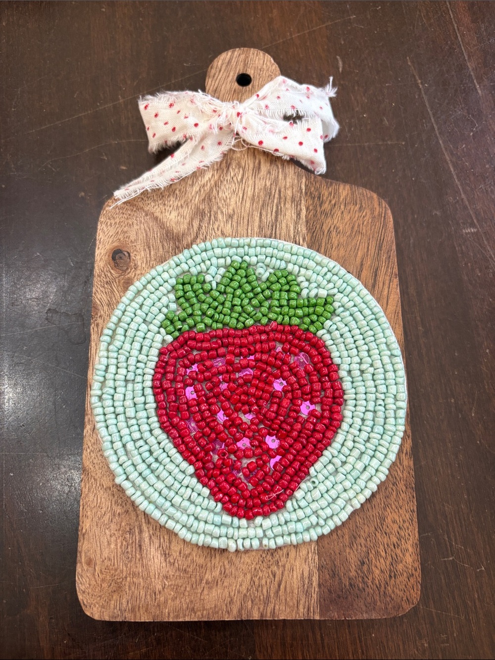 Beaded Strawberry Wood Cutting Board Accent - Red & Green